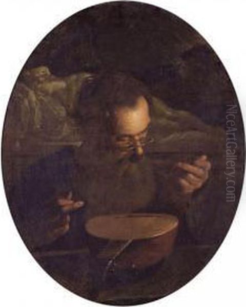 Old Man Stringing A Lute Oil Painting by Pietro Paolini