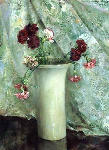 Carnations in a Satsuma Vase Oil Painting by Maria Oakey Dewing