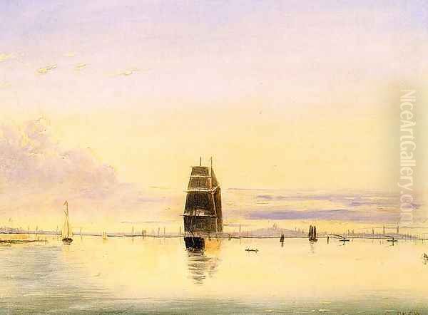 Boston Harbor at Sunset 1884 Oil Painting by Clement Drew