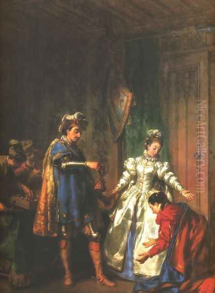 Respect for Moral Behaviour: the Knight Bayard Saves the Honour of His Lady Captive; He Returns Her to Her Mother and Provides Her with a Dowry Oil Painting by Louis-Jacques Durameau