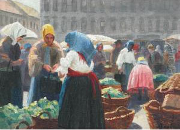 At The Market, Town Square Oil Painting by Emil Pap