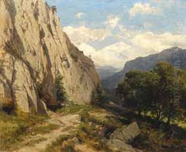 Gebirgslandschaft Mit Schafhirten. Oil Painting by Eduard Friedrich Pape