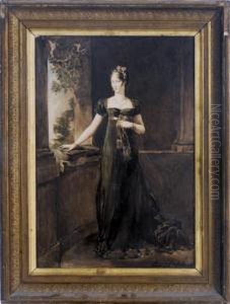 Portrait Of A Lady In A Long Green Dress In Front Of A Window Oil Painting by Eric Pape