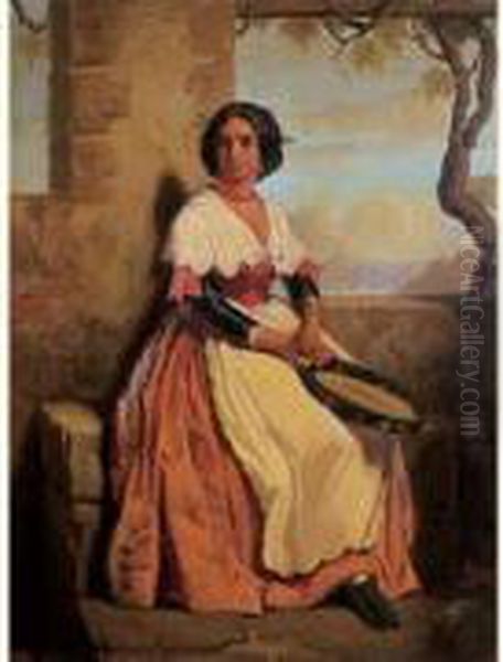 L'italienne Au Tambourin Oil Painting by Dominique Louis Papety