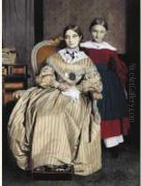 Portrait De Madame Alexandre Desgoffe Et De Sa Fille Aline, Rome
 1841 Oil Painting by Dominique Louis Papety