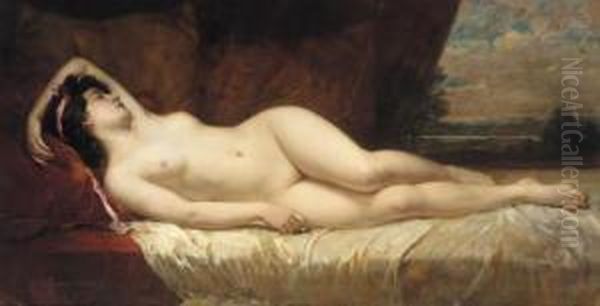 A Reclining Nude With A Landscape Beyond Oil Painting by Georg Papperitz