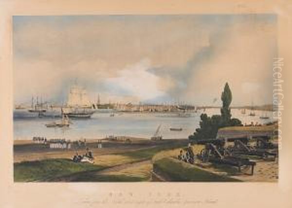 New York, Taken From The North West Angle Of Fort Columbus, Governors Island Oil Painting by Henry Papprill