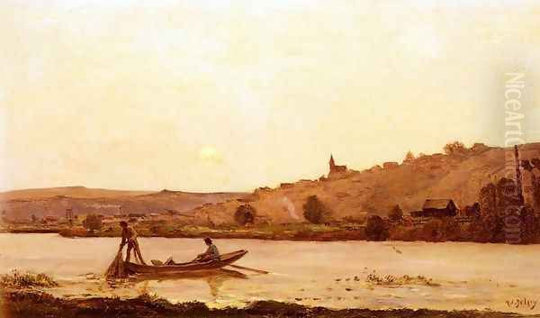 Bord De L'Oise (By the Banks of l'Oise) Oil Painting by Hippolyte Camille Delpy