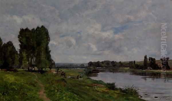 Washerwoman On The Riverbank Oil Painting by Hippolyte Camille Delpy