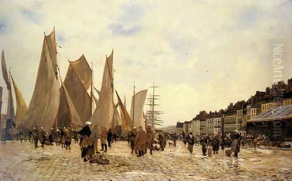 The Docks at Dieppe Oil Painting by Hippolyte Camille Delpy