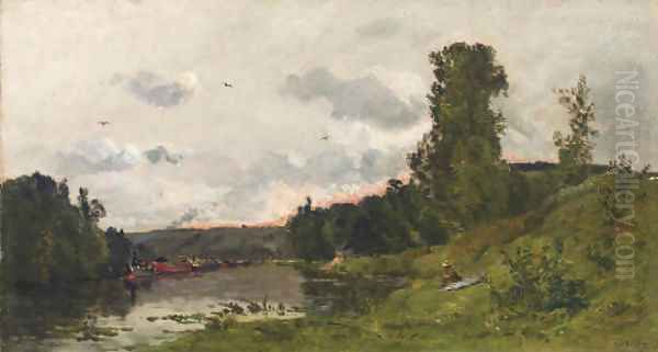 Bord de la Seine Oil Painting by Hippolyte Camille Delpy