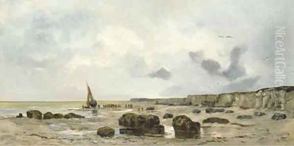 Le retour des pecheurs sur une plage, Normandie Oil Painting by Hippolyte Camille Delpy