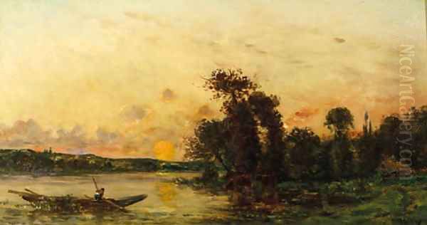 Pecheur au bord de la riviere Oil Painting by Hippolyte Camille Delpy