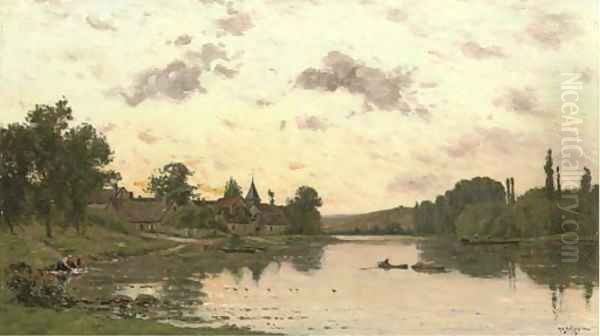 Soleil couchant à St. Pierre de la Garonne Oil Painting by Hippolyte Camille Delpy