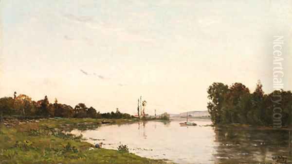 Washerwoman on a river bank Oil Painting by Hippolyte Camille Delpy