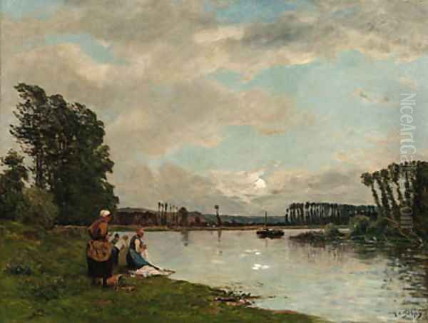 Washerwomen at a River Oil Painting by Hippolyte Camille Delpy