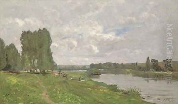 Au bord de la Seine Oil Painting by Hippolyte Camille Delpy