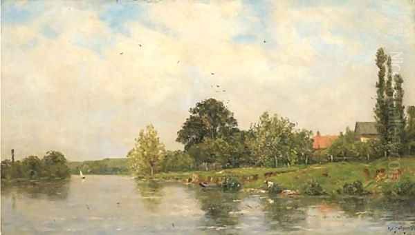 Washing on the Banks of the River Oil Painting by Hippolyte Camille Delpy