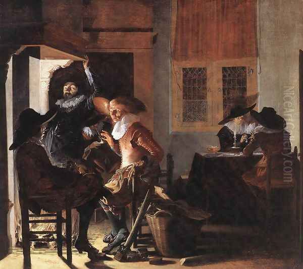 Soldiers beside a Fireplace c. 1632 Oil Painting by Willem Cornelisz. Duyster