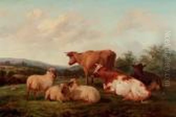 A Hilltop Pasture Oil Painting by Henry Hillier Parker