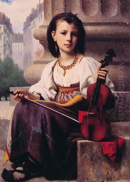 The Young Musician Oil Painting by Francois Alfred Delobbe