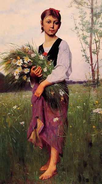 The Flower Picker Oil Painting by Francois Alfred Delobbe