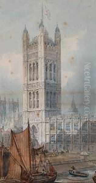 Westminster Palace; And The Tower Of London Oil Painting by Alfred Edward Parkman