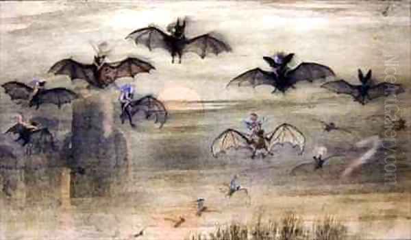 A flight by night of bats and elves Oil Painting by Richard Doyle