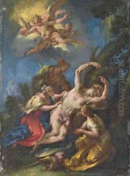 Saint Irene And Her Companions Nursing Saint Sebastian Back To Health Oil Painting by Michele Da Parma (see Rocca)