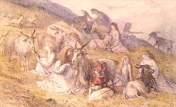 Girls combing beards of goats 2 Oil Painting by Richard Doyle