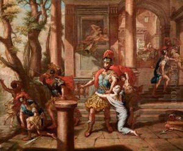 Il Ratto Delle Sabine Oil Painting by Michele Da Parma (see Rocca)