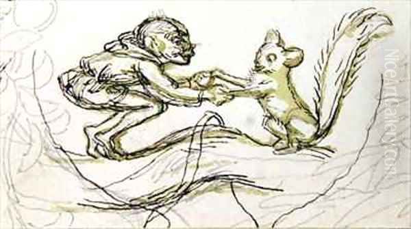 Goblin and Squirrel Oil Painting by Richard Doyle