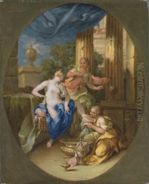 David And Bathsheba Oil Painting by Michele Da Parma (see Rocca)