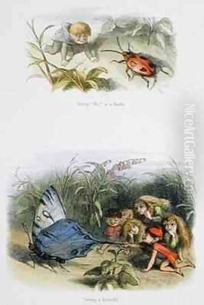 Saying Bo to a Beetle and Teasing a Butterfly Oil Painting by Richard Doyle