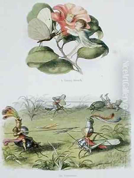 A Dancing Butterfly and The Tournament Oil Painting by Richard Doyle