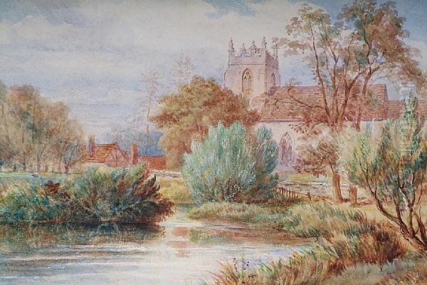 Church And Farm Near The River At Ashoe,warwickshire Oil Painting by Edmund Thomas Parris