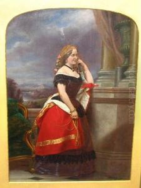 Full Length Portrait Of Lady With Redcloak. Oil Painting by Edmund Thomas Parris