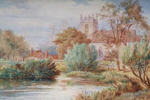 Church And Farm Near The River At Ashoe,warwickshire Oil Painting by Edmund Thomas Parris