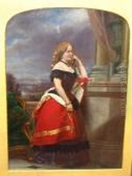 Full Length Portrait Of Lady With Red Cloak Oil Painting by Edmund Thomas Parris