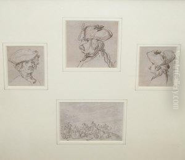 Battle Scene And Three Head Studies Of A Gentleman Oil Painting by Charles Parrocel