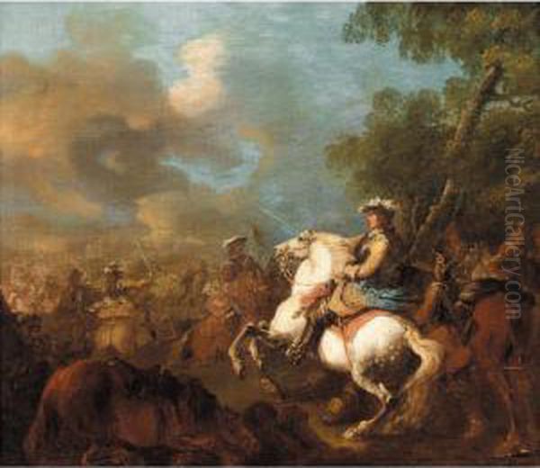 A Cavalry Battle Oil Painting by Charles Parrocel