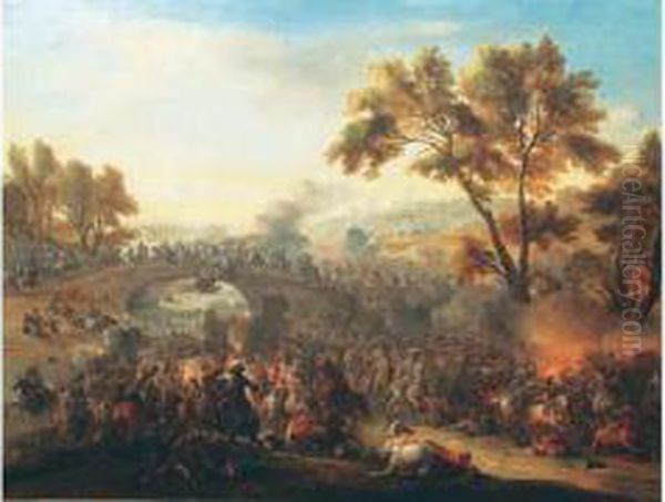 Choc De Cavalerie Aux Abords D'un Pont Oil Painting by Charles Parrocel