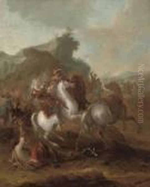 A Cavalry Skirmish Oil Painting by Joseph Parrocel