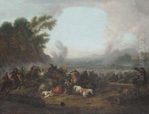 A Cavalry Skirmish Oil Painting by Joseph Parrocel