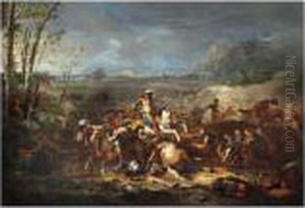 Scene De Bataille Avec Louis Xiv A Cheval Oil Painting by Joseph Parrocel