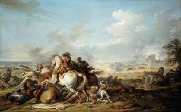 A Battle Scene Oil Painting by Joseph Parrocel