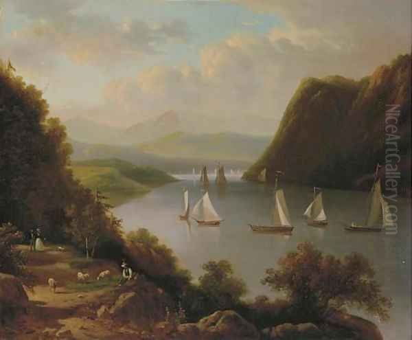 Sailboats on the River Oil Painting by Victor DeGrailly