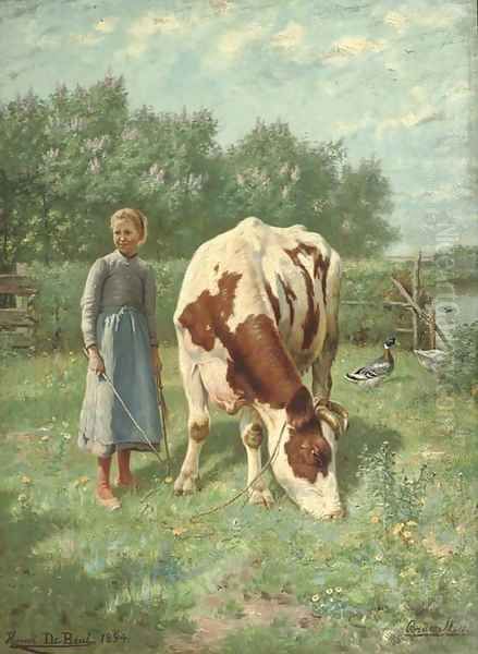 The little cowherdess Oil Painting by Henri De Beul