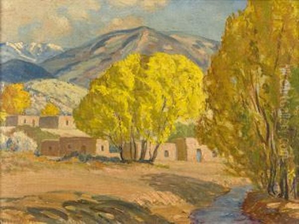 New Mexico Scene With Adobe Oil Painting by Sheldon Parsons