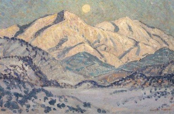 Taos Mountains By Moonlight Oil Painting by Sheldon Parsons